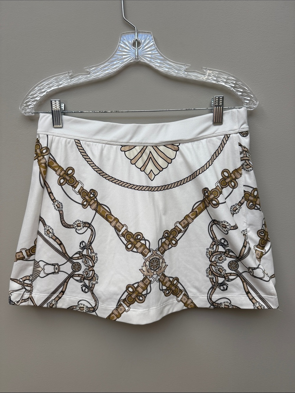 Wimbledon White Skirt with Gold and Brown Chain Print